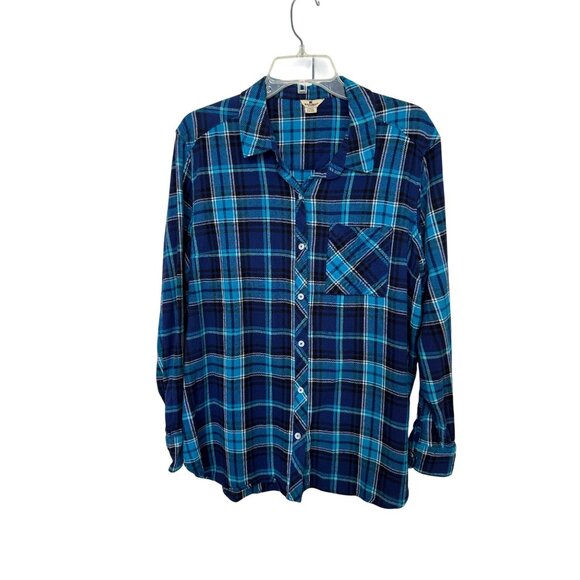 Woolrich Women's XXL Blue Plaid Flannel Shirt 100% Cotton Button Front Outdoor - Picture 2 of 10